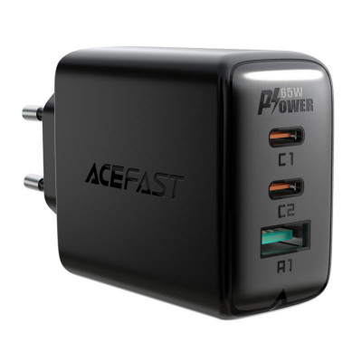 Мережевий зарядний пристрій ACEFAST A13 PD65W(USB-C+USB-C+USB-A) Комплект зарядного устройства на 3 порта Черный (AFA13B) - изображение 1