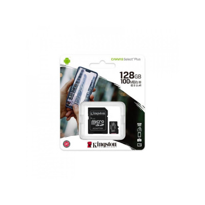 microSDXC (UHS-1) Kingston Canvas Select Plus 128Gb class 10 А1 (R-100MB/s) (adapter SD) - зображення 1