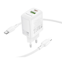 Мережевий зарядний пристрій BOROFONE BN29 Fuente PD30W+QC3.0 charger set (C to iP) (EU) White (Колір Білий) - фото № 3