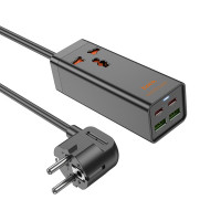 Мережевий подовжувач HOCO AC10A Barry PD65W GaN (2C2A with 1 socket) desktop charger Black (Цвет Черный) - фото № 2