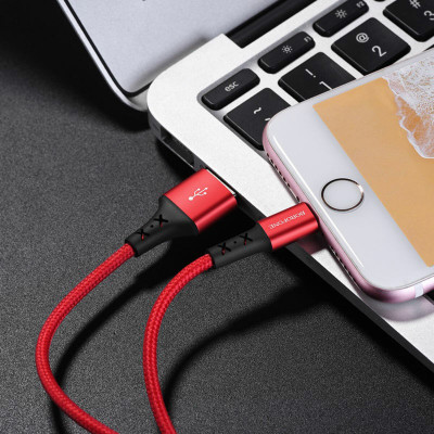 Кабель BOROFONE BX20 USB to iP 2A, 1м, нейлон, разъемы TPE, Красный (BX20LR) - изображение 3
