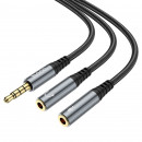 Адаптер HOCO UPA21 2-in-1 3.5 headset audio adapter cable(male to 2*female) Metal gray
