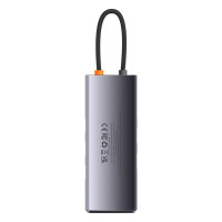 USB-Hub Baseus Metal Gleam Series 7-in-1 Multifunctional Type-C HUB Docking Station Gray （Type-C to HDMI*2+USB3.0*3+PD*1+RJ45*1） (Колір Gray) - фото № 3