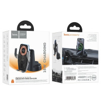 Тримач для мобільного з БЗП HOCO HW27 Traveler infrared RGB wireless fast charging car holder(center console) Black metal gray (Цвет Black Metal Grey) - фото № 7