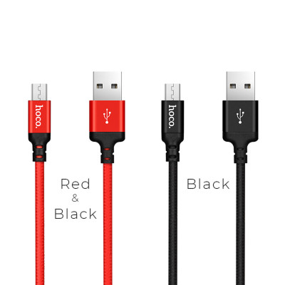 Кабель HOCO X14 USB to Micro 2,4A, 1m, nylon, aluminum connectors, Black - изображение 2