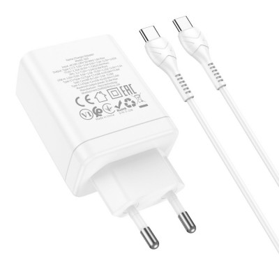 Мережевий зарядний пристрій HOCO N33 Start three-port PD35W(2C1A) charger set(Type-C to Type-C) White (6931474795106) - зображення 5