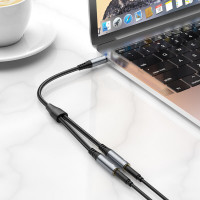 Адаптер HOCO UPA21 2-in-1 3.5 headset audio adapter cable(male to 2*female) Metal gray (Цвет Metal Gray) - фото № 7