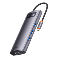 USB-Hub Baseus Metal Gleam Series 7-in-1 Multifunctional Type-C HUB Docking Station Gray （Type-C to HDMI*2+USB3.0*3+PD*1+RJ45*1） (Колір Gray) - фото № 4