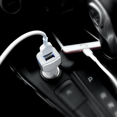 Автомобільний зарядний пристрій HOCO Z23 grand style dual-port car charger set with Micro cable White (6957531078029) - зображення 3