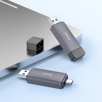 Кардрідер HOCO HB45 Spirit 2-in-1 USB/Type-C 3.0 card reader Metal gray (Цвет Metal Gray) - фото № 7