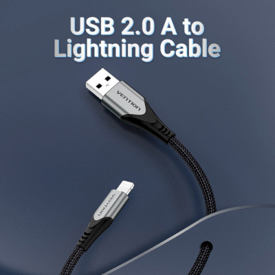 Кабель Vention USB 2.0 A to Lightning Cable 2M Gray Aluminum Alloy Type (LABHH) - зображення 2