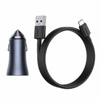 Автомобільний зарядний пристрій Baseus Golden Contactor Pro Dual Quick Charger Car Charger U+C 40W（With Baseus Simple wiring USB For Type-C 5A 1.0m）Da (Колір Темно-серый) - фото № 4