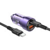 Автомобільний зарядний пристрій BOROFONE BZ20 Smart 38W dual port PD20W+QC3.0 carcharger set(C to C) Transparent Purple (BZ20CCTP) - зображення 2