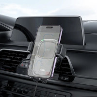 Тримач для мобiльного з БЗП HOCO HW1 Pro wireless fast charge car holder(air outlet) Black (Цвет 7073) - фото № 7