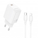 Мережевий зарядний пристрій BOROFONE BN28 Fuente single port PD30W charger set (C to iP) (EU) White