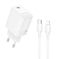 Мережевий зарядний пристрій BOROFONE BN28 Fuente single port PD30W charger set (C to iP) (EU) White