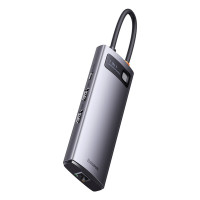 USB-Hub Baseus Metal Gleam Series 7-in-1 Multifunctional Type-C HUB Docking Station Gray （Type-C to HDMI*2+USB3.0*3+PD*1+RJ45*1） (Колір Gray) - фото № 5