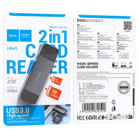 Кардрідер HOCO HB45 Spirit 2-in-1 USB/Type-C 3.0 card reader Metal gray (Цвет Metal Gray) - фото № 8