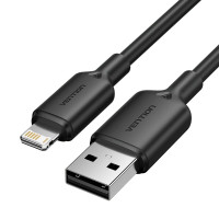 Кабель Vention USB 2.0 Type-A Male to Lightning Male 2.4A Cable 2M Black PVC Type (Колір Black), Атикул k55886 |  купить на VILKI.NET - фото № 1