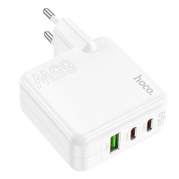 Мережевий зарядний пристрій HOCO C115A Header PD65W  GaN three-port(2C1A) charger White (Цвет Белый) - фото № 3