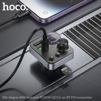 АЗП з FM-модулятором HOCO E86 Alegria 48W dual port PD30W+QC3.0 car BT FM transmitter Black (Колір 7073) - фото № 8
