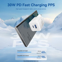 Мережевий зарядний пристрій Vention 2-Port USB (C + A) GaN Charger (30W/30W) EU-Plug Black (Цвет Black) - фото № 4