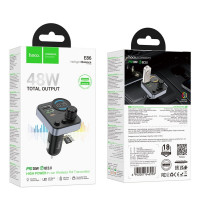 АЗП з FM-модулятором HOCO E86 Alegria 48W dual port PD30W+QC3.0 car BT FM transmitter Black (Колір 7073) - фото № 2