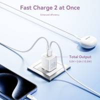 Мережевий зарядний пристрій Vention 2-Port USB (C + A) GaN Charger (30W/30W) EU-Plug Black (Цвет Black) - фото № 5
