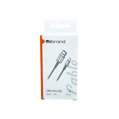 Кабель Mibrand MI-32 Nylon Charging Line USB for Micro 2A 1m Black - зображення 2