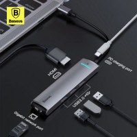 USB-хаб Baseus mechanical eye Six-in-one smart HUB docking station (Type-C to PD of HDMIUSB3.03RJ45 (Колір Space Gray) - фото № 4