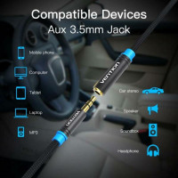 Аудіокабель Vention Cotton Braided 3.5mm Audio Extension Cable 5M Black Metal Type (VAB-B06-B500-M) (Колір Black) - фото № 4