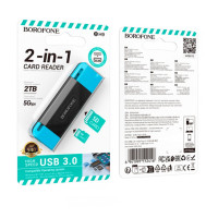 Картрідер BOROFONE DH9 Wisdom 2-in-1 USB/Type-C 3.0 card reader Black Blue (Цвет Black Blue) - фото № 2