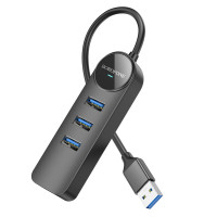 USB-Hub Borofone DH6 Erudite 4-in-1 Gigabit Ethernet Adapter(USB to USB3.0*3+RJ45)(L=0.2M) Black (Цвет Черный) - фото № 6
