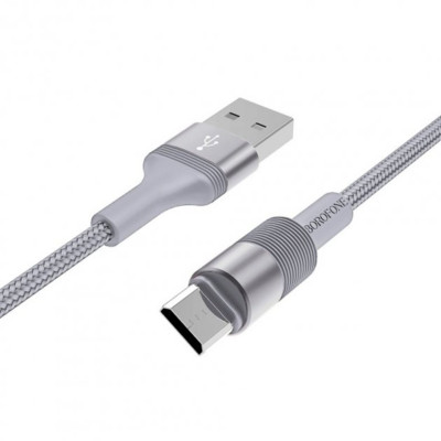 Кабель BOROFONE BX21 USB to Micro 2.4A, 1m, nylon, aluminum connectors, Metal Gray - изображение 1