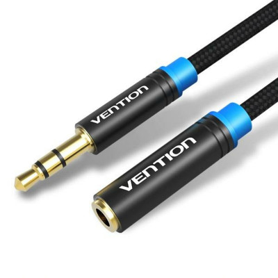 Кабель Vention Cotton Braided 3.5mm Audio Extension Cable 2M Black Metal Type (VAB-B06-B200-M) - изображение 1