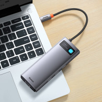 USB-Hub Baseus Metal Gleam Series 7-in-1 Multifunctional Type-C HUB Docking Station Gray （Type-C to HDMI*2+USB3.0*3+PD*1+RJ45*1） (Колір Gray) - фото № 8