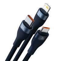 Кабель Baseus Flash Series Ⅱ One-for-three Fast Charging Data Cable USB to M+L+C 66W 1.2m Blue (Цвет Синий) - фото № 3