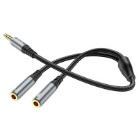 Адаптер HOCO UPA21 2-in-1 3.5 headset audio adapter cable(male to 2*female) Metal gray (Цвет Metal Gray) - фото № 2