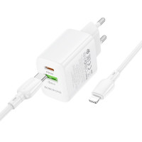 Мережевий зарядний пристрій BOROFONE BN29 Fuente PD30W+QC3.0 charger set (C to iP) (EU) White (Колір Білий) - фото № 4