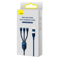 Кабель Baseus Flash Series Ⅱ Two-for-three Charging Cable U+C to M+L+C 100W 1.2m Blue (Цвет Синий) - фото № 2