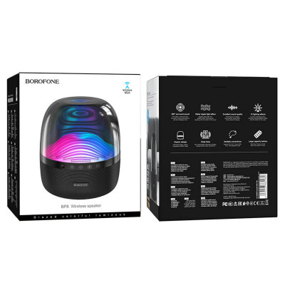 Портативна колонка BOROFONE BP8 Glazed colorful luminous BT speaker Black (BP8B) - изображение 5