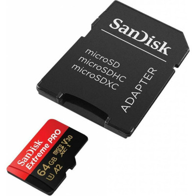 microSDXC (UHS-1 U3) SanDisk Extreme Pro A2 64Gb class 10 V30 (R170MB/s,W90MB/s) (adapter SD) - изображение 1