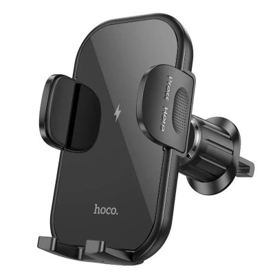 Тримач для мобiльного з БЗП HOCO HW4 Journey wireless fast charging car holder(air outlet) Black (6942007601443) - изображение 1