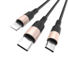 Кабель HOCO X26 USB to iP+Type-C+Micro 2A, 1m, nylon, aluminum connectors Black+Gold - изображение 2