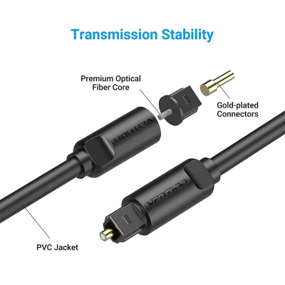 Кабель Vention Optical Fiber Audio Cable 5M Black (BAEBJ) - зображення 4