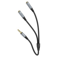 Адаптер HOCO UPA21 2-in-1 3.5 headset audio adapter cable(male to 2*female) Metal gray (Цвет Metal Gray) - фото № 4