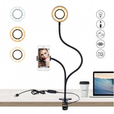 Кільцева LED лампа Professional Live Stream 16 см + стійка + подвійний тримач для телефона - изображение 2
