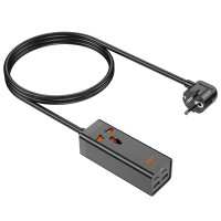 Мережевий подовжувач HOCO AC10A Barry PD65W GaN (2C2A with 1 socket) desktop charger Black (Цвет Черный) - фото № 3