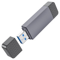 Кардрідер HOCO HB45 Spirit 2-in-1 USB/Type-C 3.0 card reader Metal gray (Цвет Metal Gray) - фото № 3