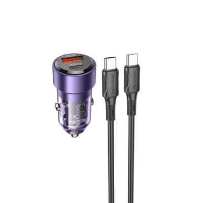 Автомобільний зарядний пристрій BOROFONE BZ20 Smart 38W dual port PD20W+QC3.0 carcharger set(C to C) Transparent Purple (BZ20CCTP) - зображення 1